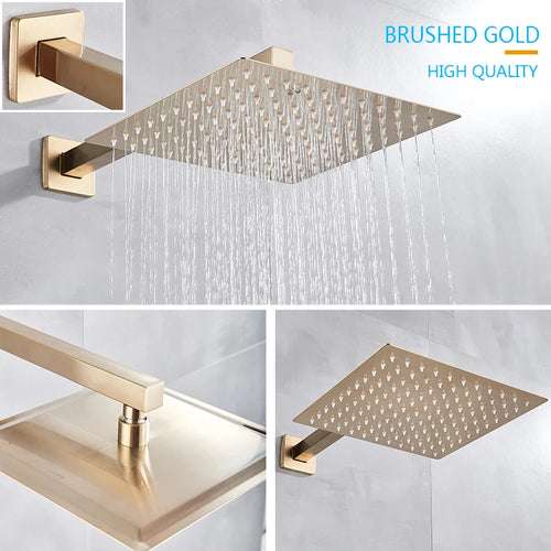 Brushed Gold Bathroom Shower Set Rainfall Shower